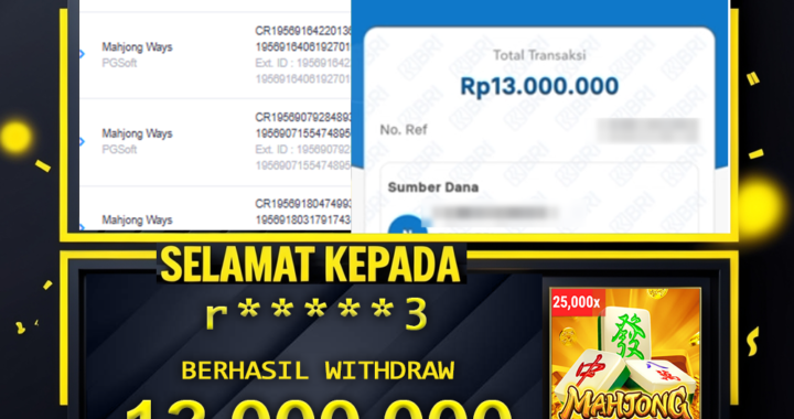 SELAMAT KEPADA ID r****3 BERHASIL WITHDRAW Rp13.000.000