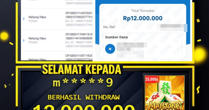Selamat Kepada Member LOBBYTOTO dengan USER ID m*****9 BERHASIL WITHDRAW Rp.12.000.000.