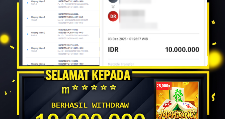 SELAMAT KEPADA ID M***** BERHASIL WITHDRAW Rp.10.000.000